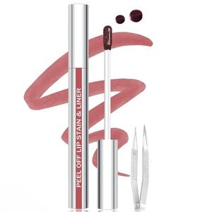Lip Stain Peel Off Lip Liner Stain with Tweezer, Long Lasting Lip Tint Nude Pink